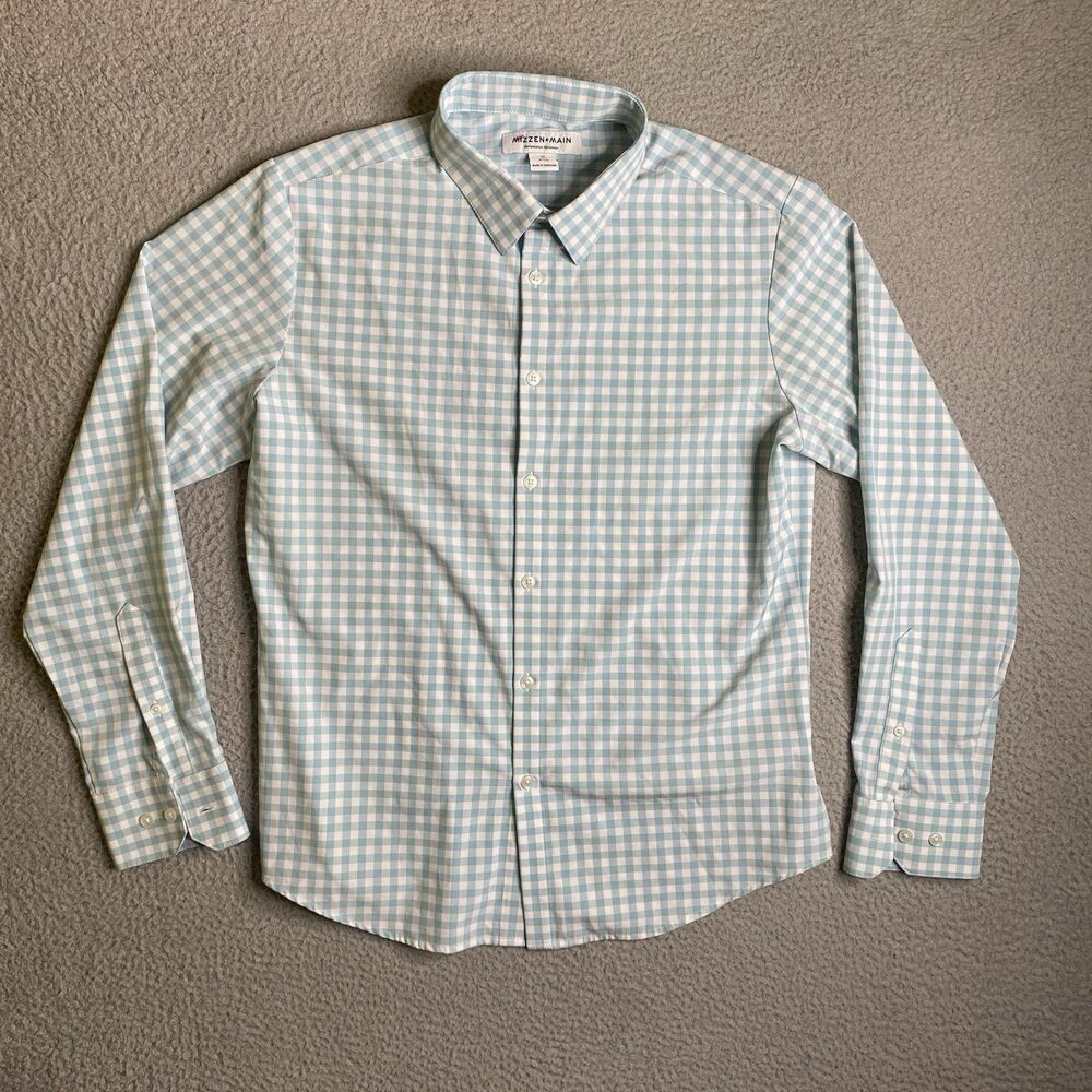 Mizzen Main Shirt Mens Medium Trim Blue Performance Dress Shirt Button Up